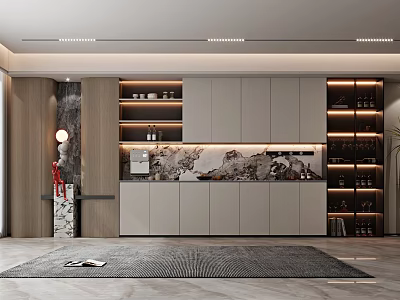 Modern Wine Cabinet Design With Glass Doors LED Lighting And Display Shelves 3d model