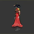 Woman in Traditional Red and Brown Costume with Decorative Hat and Ornaments