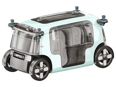 Light Blue And Gray Autonomous Car With Transparent Windows Roof Sensors 3d model