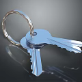 Silver Metal Keychain With Two Keys On Black Smooth Surface And Reflection 3d model