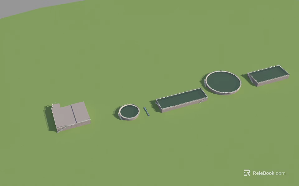 Garden Ornaments With Various Shapes Including Square Round Rectangular On Green Lawn 3d model 