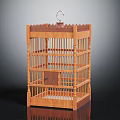 Classic Wooden Birdcage With Intricate Carved Design And Hanging Hook