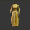 Elegant Traditional Yellow Dress With Long Sleeves Belted Waist And Flowing Skirt