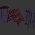 Wooden Stools And Step Stool With Dark Seats And Sturdy Legs