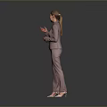 Business Woman in Formal Suit Standing and Gesturing on Neutral Background