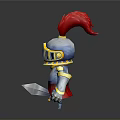 Cartoon Knight Character Design With Red Feather Helmet And Blue Gold Armor