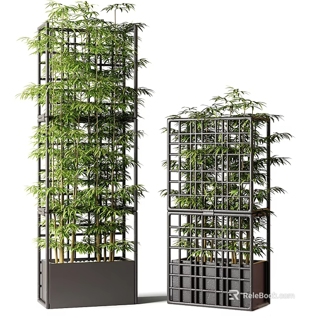 Bamboo Plants In Decorative Grid Frame Planters For Home Decor 3d model