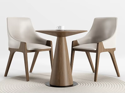 Modern Wooden Table Chair Set With Beige Seats Round Top And Minimalist Design 3d model
