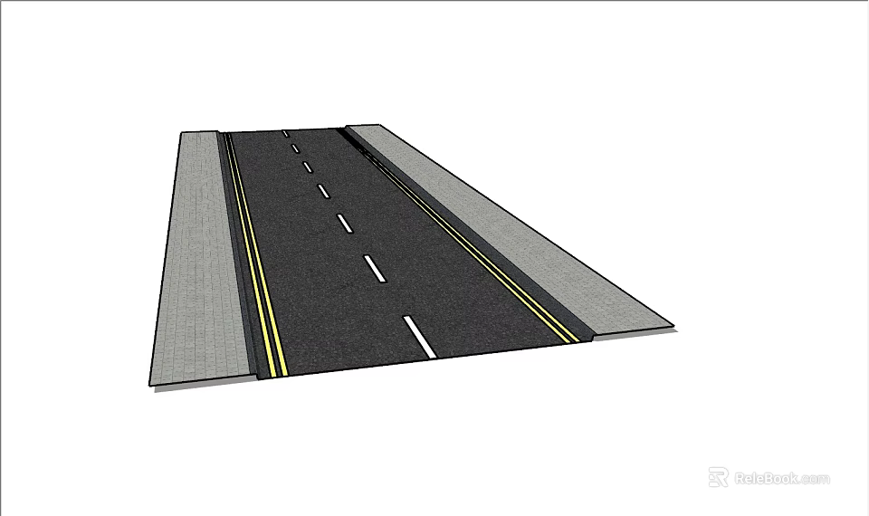 Road Structure With Two Traffic Lanes Yellow Dividing Lines And Gray Side Shoulders 3d model 