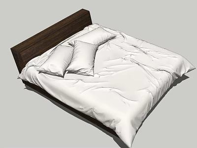 Modern Double Bed With Wooden Headboard White Bed Sheets And Plush Pillows 3d model