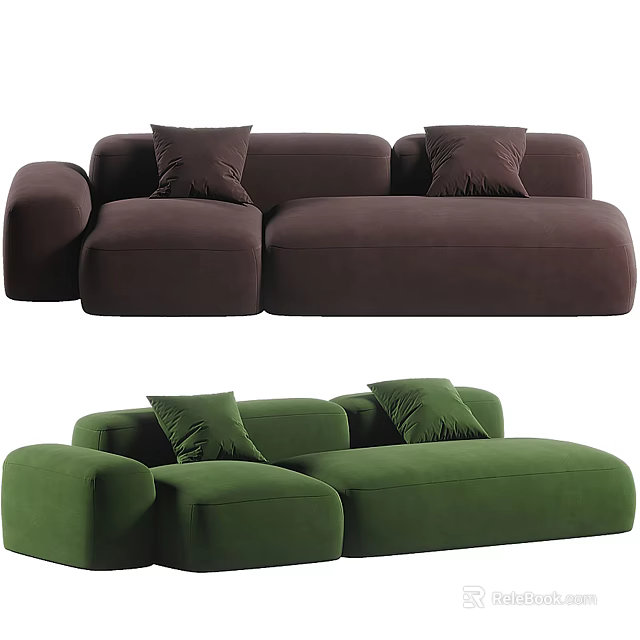 Two Tone Dark Brown and Green Velvet Sectional Sofa with Decorative Pillows Modern Design 3d model 