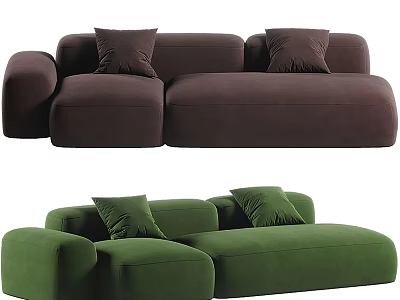 Two Tone Dark Brown and Green Velvet Sectional Sofa with Decorative Pillows Modern Design 3d model