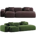 Two Tone Dark Brown and Green Velvet Sectional Sofa with Decorative Pillows Modern Design