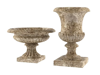 Classical Stone Flower Pot Sculptures With Intricate Carving Details And Decorative Bases 3d model