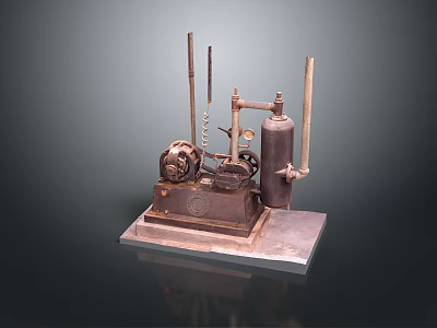 Vintage Mechanical Equipment With Metal Structure Cylindrical Tank Wheels And Base Plate 3d model