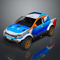 Military Pickup Truck With Blue Orange Exterior Off Road Tires Rugged Design
