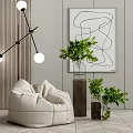 Modern Lazy Sofa Lazy Sofa Plant Ornaments Combination 3d model