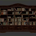 Classic Wooden Bookshelf With Multiple Shelves Filled With Books And Drawers