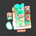 Cartoon Bathroom Scene With Cute Pig In Bathtub Lemon Elements Green Plants And Rubber Duck