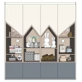 House Shaped Storage Shelving Unit With Cute Rabbit Figurines Star Decor Books Boxes And Pillows