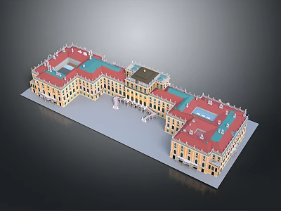 Historic Palace Architectural Model With Red Roofs Yellow Walls And Symmetrical Courtyards 3d model