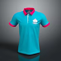 Turquoise Short Sleeve Polo Shirt With Pink Collar Cuffs And White Logo