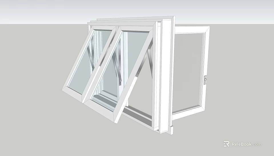 White Casement Windows With Double Sash Open Design And Clear Glass Frame 3d model