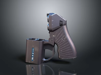 Gray Tactical Pistol With Magazine Textured Grip And Reflective Base On Dark Surface 3d model