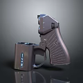 Gray Tactical Pistol With Magazine Textured Grip And Reflective Base On Dark Surface