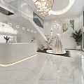 Elegant Modern Bridal Shop Interior With White Reception Counter Chandeliers Wedding Dress Mannequin And Staircase