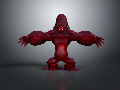 Muscular Red Gorilla Game Movie Character With Outstretched Arms And Fierce Expression 3d model