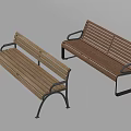 Outdoor Landscape Park Benches Featuring Wooden Slats And Metal Armrest Frames