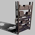 Computer Hardware Storage Rack With Stacked Shelves Holding Various Electronic Components 3d model