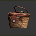 Handcrafted Woven Basket With Red Leather Handle And Metal Buckle