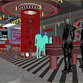 Modern Futuristic Clothing Store Interior Design With Circular Chandelier Glass Display Cases And Mannequins