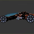Futuristic Off Road Vehicle With Blue Transparent Roof Red Black Body And Large Wheels