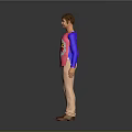 Child In Pink Top With Blue Sleeves ZAP Graphic Beige Pants Brown Shoes