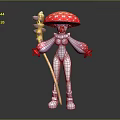 Mushroom Humanoid Creature Character With Pink Accents Holding Star Staff And Red White Spotted Cap