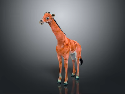 Detailed Orange Giraffe Model Standing On Dark Background With Black Mane 3d model