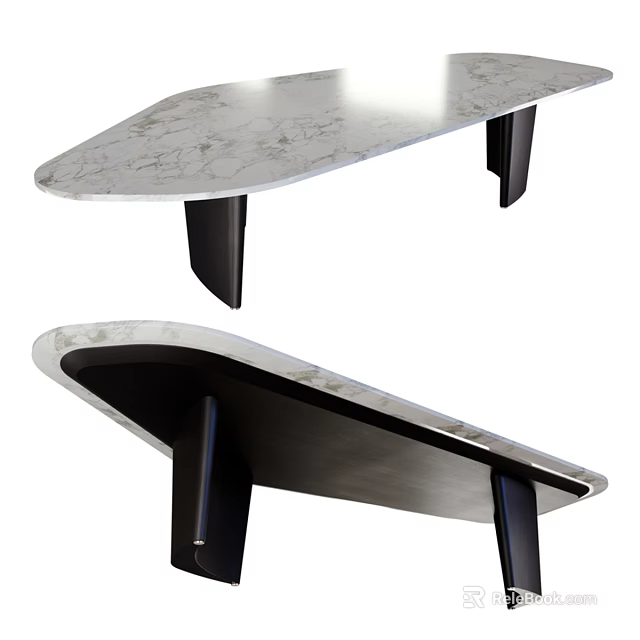 Modern Dining Table With Sleek Marble Top And Black Wooden Legs 3d model 