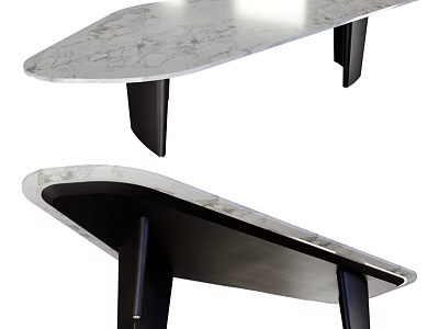 Modern Dining Table With Sleek Marble Top And Black Wooden Legs 3d model