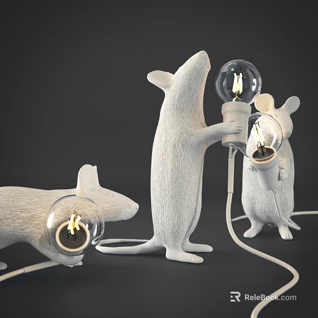 Three White Mouse Shaped Table Lamps With Transparent Bulbs Creative Design 3d model