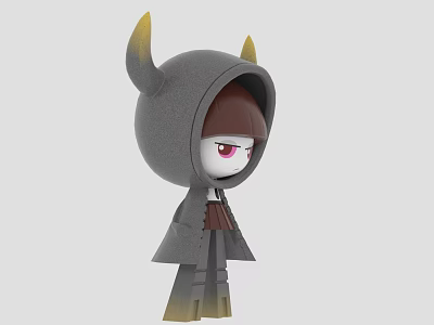 Cartoon Decorative Ornament Figurine Set with Grey Hooded Cloak Yellow Horns Brown Hair Red Eyes 3d model