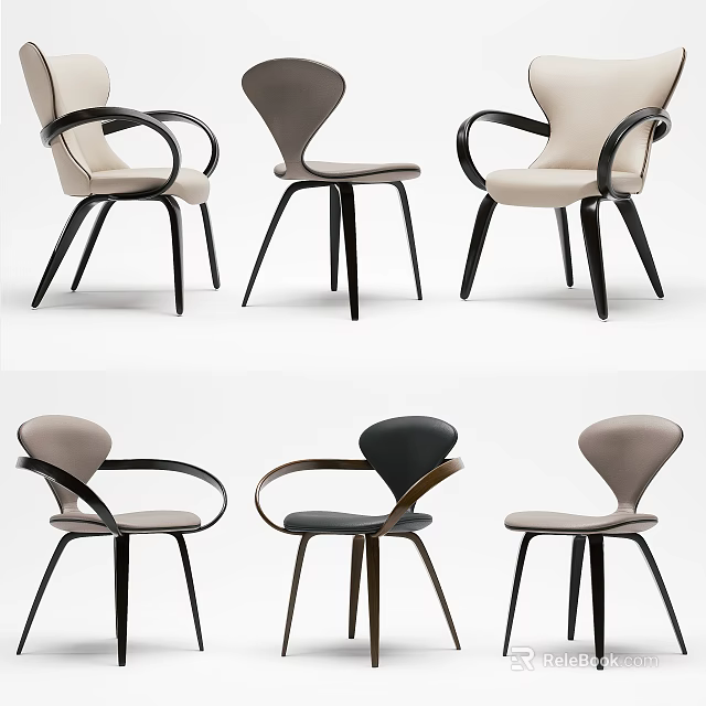 Modern Leisure Chair With Curved Backrest Armrests Upholstered Seats And Wooden Legs 3d model 