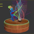 Red Skinned Game Character With Ornate Headdress Kneeling On Wooden Platform Summoning Blue Magical Energy
