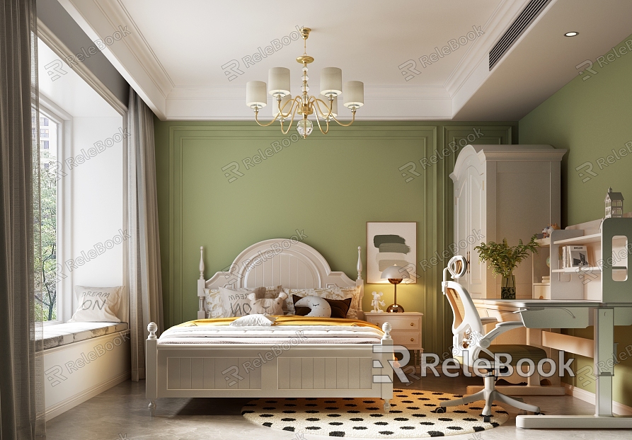 French Children's Room European Children's Bed Children's Desk and Chair Combination Wardrobe model