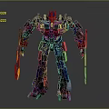 Optimus Prime Robot Character With Red Blue White Armor And Mechanical Weapons Standing Pose Design
