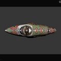 Colorful Space Patrol Rocket Ship Model With Cosmic Star Motifs And Decorative Patterns
