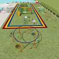 Outdoor Playground Equipment With Climbing Structures Swings And Colorful Turf Area