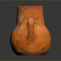 Orange Clay Vase Sculpture With Two Handles And Textured Surface Design
